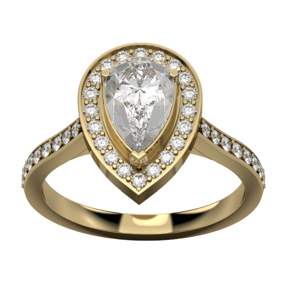 Pear Diamond Ring with Yellow Gold Setting - IGI Certified size 7